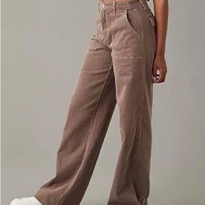 American Eagle Pants Womens 12 Brown Super High Rise Baggy Wide Leg Stretch AE